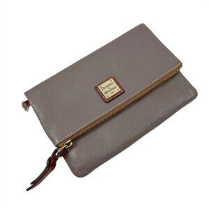 Dooney & Bourke Taupe Leather Foldover Wristlet Wallet Zipper Top No Handle